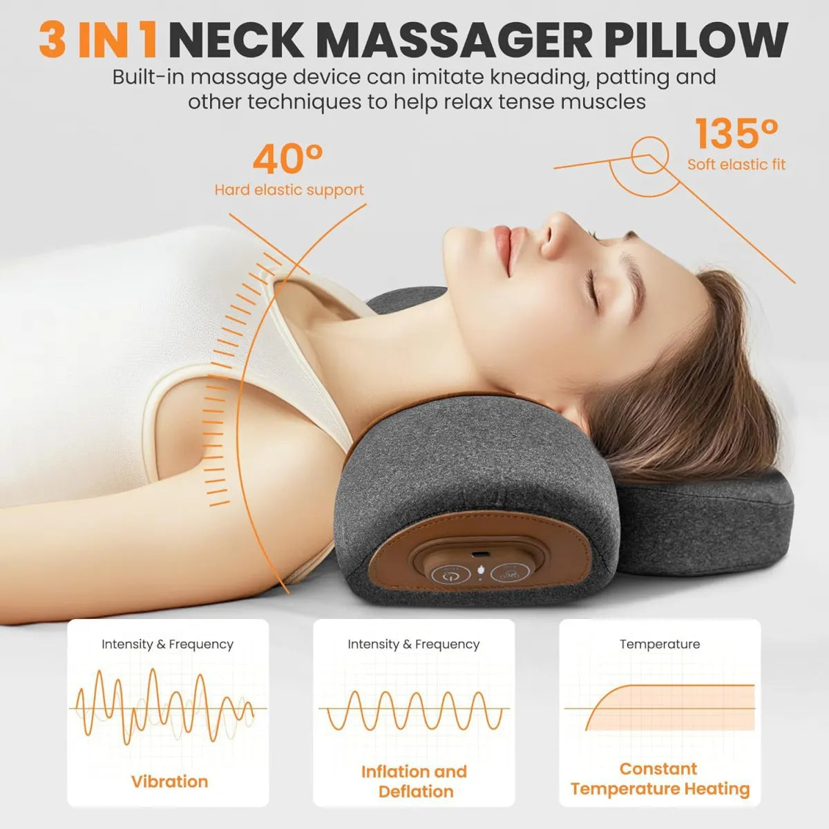 Sollora Adjustable Heating Massage Neck Pillow with Memory Foam