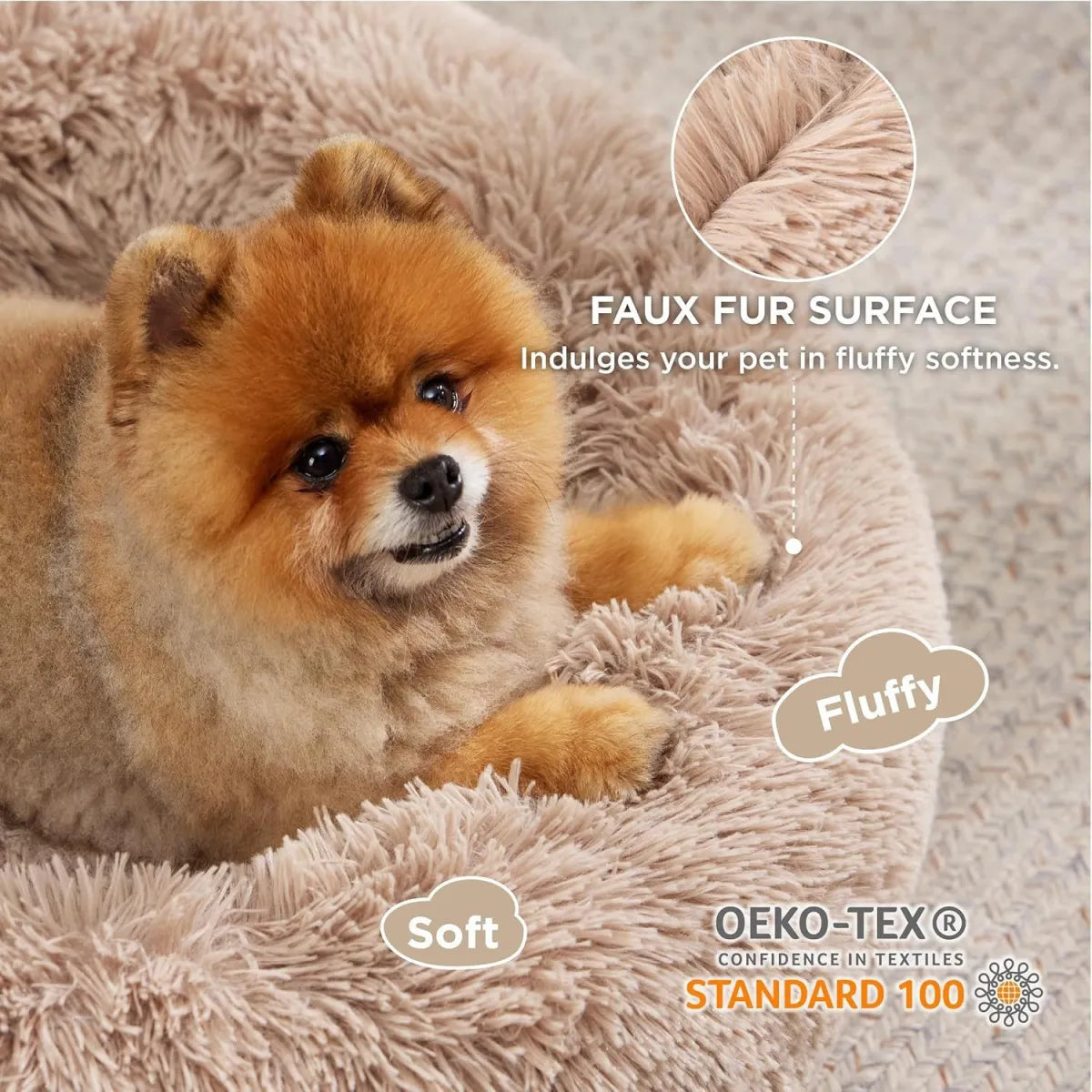 Sollora Round Fluffy Plush Pet Bed