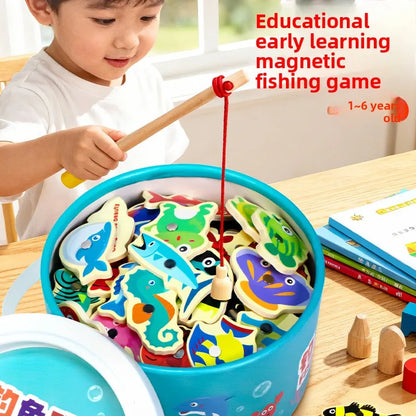 Sollora Wooden Magnetic Fishing Game for Kids