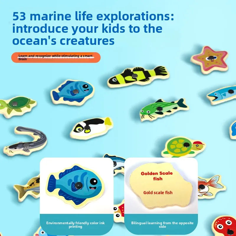 Sollora Wooden Magnetic Fishing Game for Kids